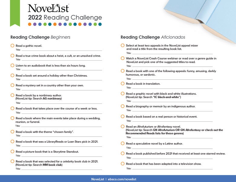 novelist reading challenge flyer image