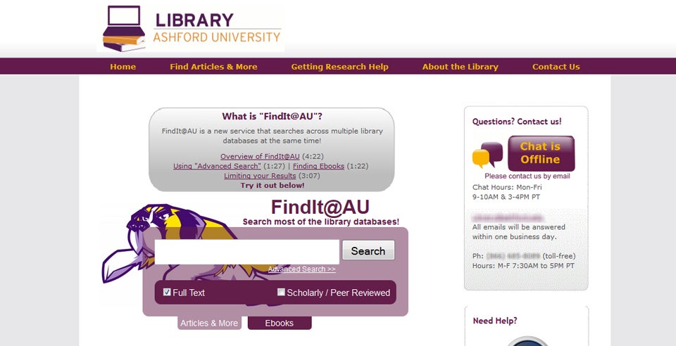 ashford university homepage screenshot