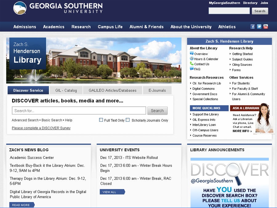 georgia southern university homepage screenshot