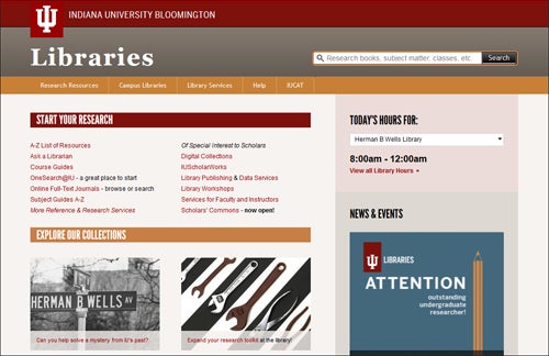 indiana university bloomington homepage screenshot
