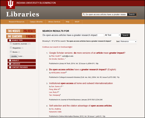 indiana university bloomington search results screenshot   