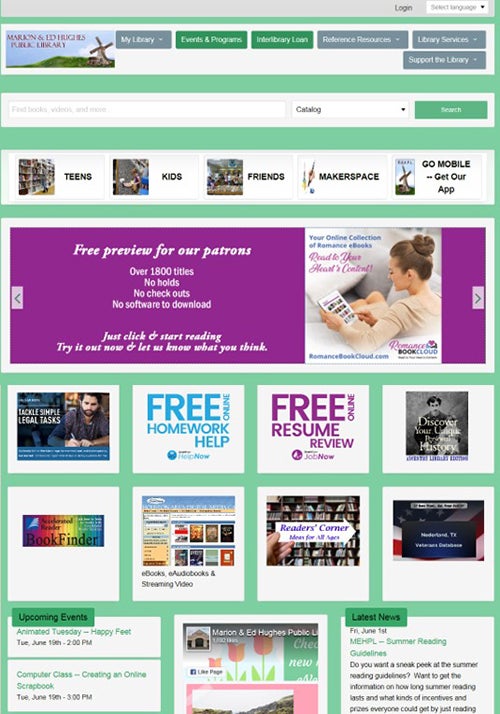 marion ed hughes public library stacks website screenshot