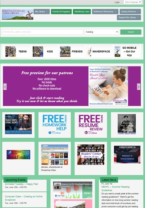 marion ed hughes public library stacks website screenshot   