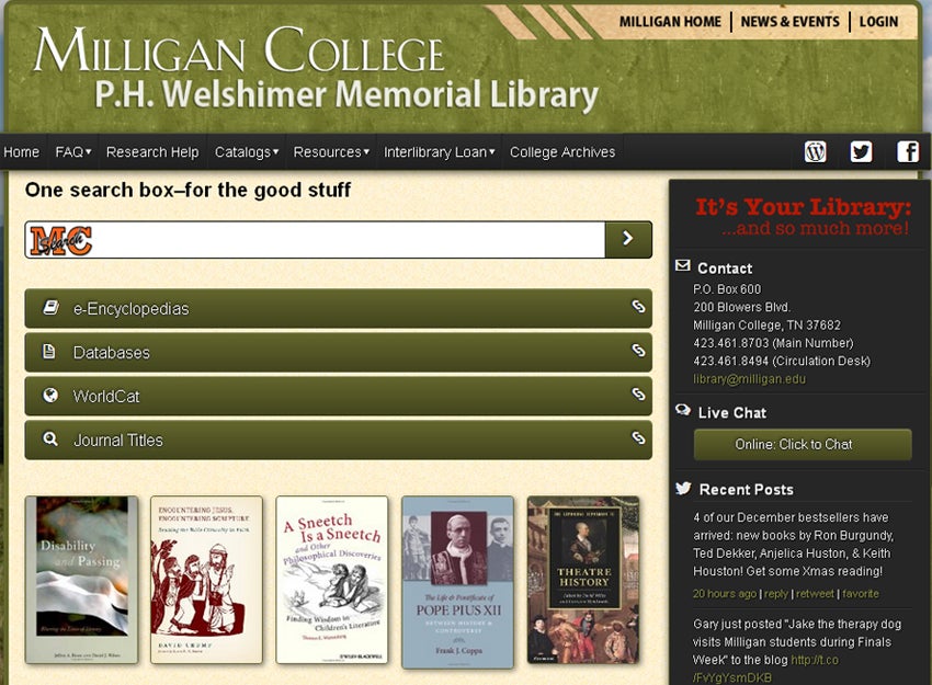 milligan college homepage screenshot