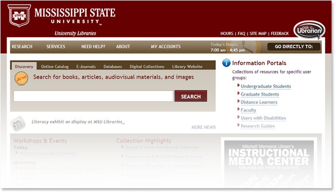 mississippi state university homepage screenshot