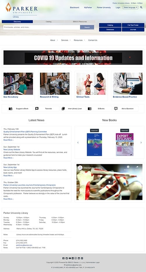 parker university homepage screenshot