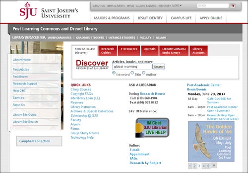 saint josephs university homepage screenshot