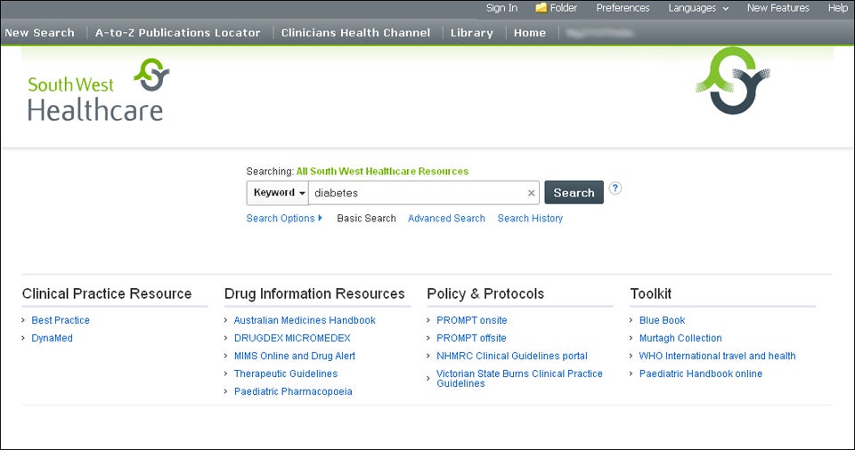 south west healthcare homepage screenshot