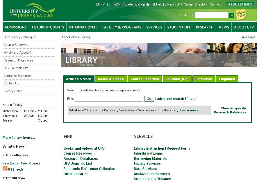 university of the fraser valley homepage screenshot   