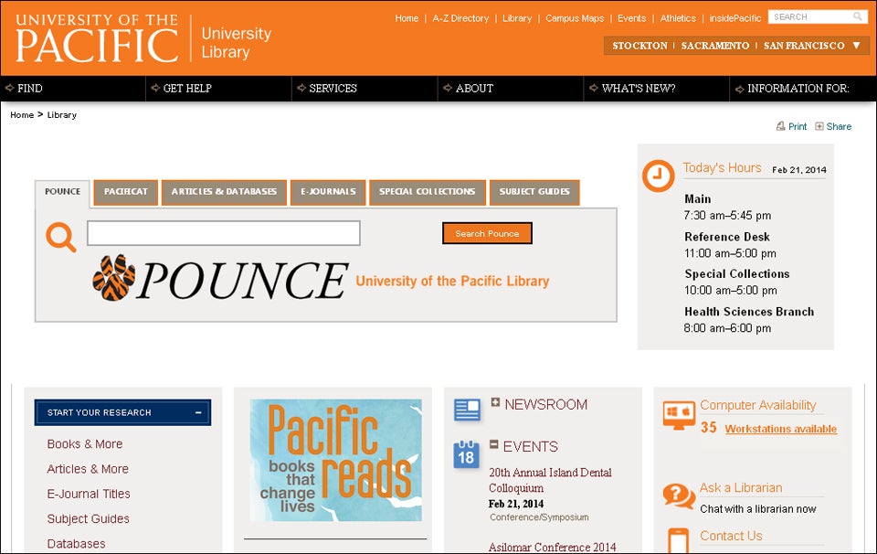 university of the pacific homepage screenshot