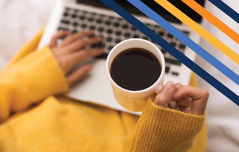 woman laptop coffee yellow sweater stripe pattern blog image  cz   