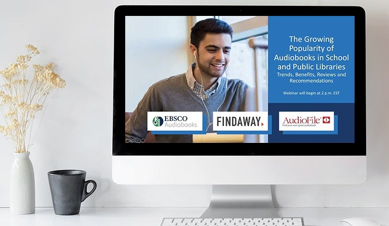 audiobooks webinar playback on a desktop computer