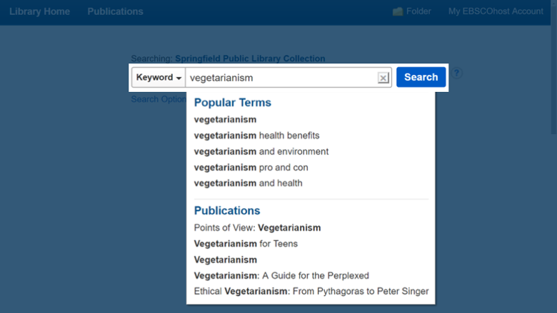 Autocomplete suggestions for popular terms and publications