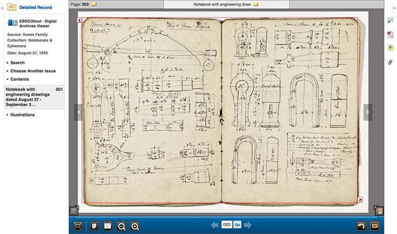 Engineering drawing from 1859 notebook of the Seuss Family Collection