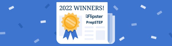 Newspaper with headline "2022 Winners! and Flipster and PrepSTEP logos.