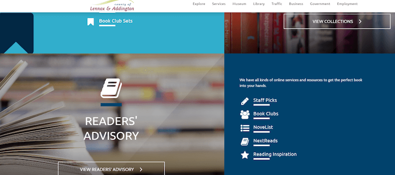 Readers’ advisory section of the County of Lennox & Addington website