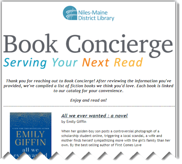 Niles Maine District Library book concierge