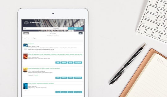 tablet showing ebsco discovery service on stacks library website